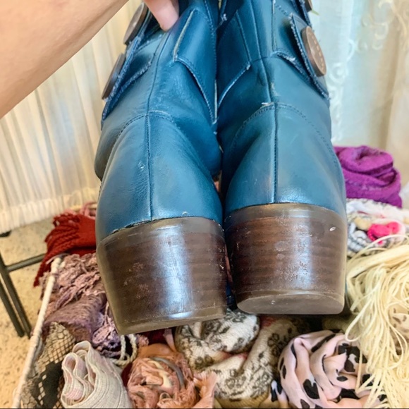 Anthro MATIKO Blue Leather Boots - Picture 11 of 13
